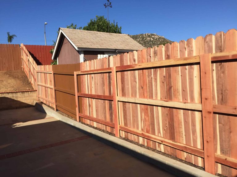 Redwood dog-ear wood fence and gate built in San Diego County